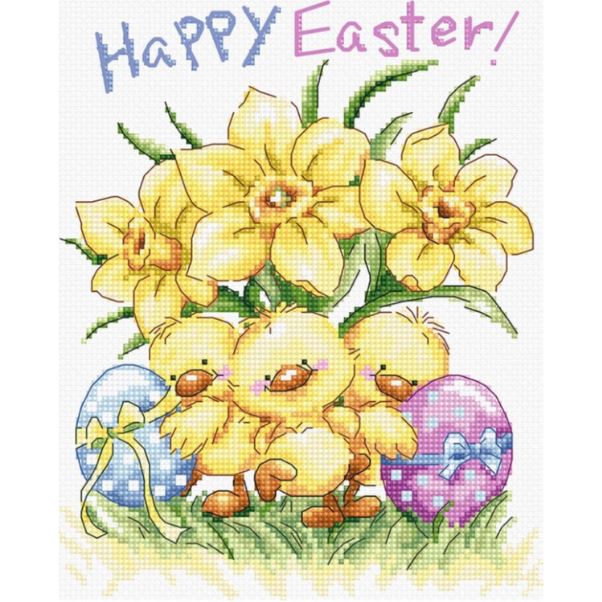 click here to view larger image of Three Chicks with Daffodils and Egg (counted cross stitch kit)