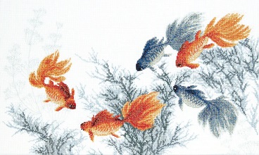click here to view larger image of Goldfishes - Fulfillment of five desires (counted cross stitch kit)