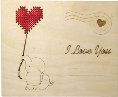 click here to view larger image of Wooden Postcard I Love You - Elephant  (counted cross stitch kit)