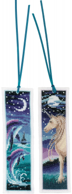 click here to view larger image of Dolphin and Unicorn Bookmarks (counted cross stitch kit)