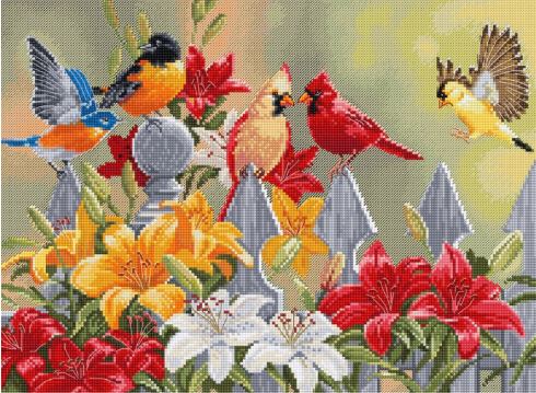 click here to view larger image of Birds with Daylilies (counted cross stitch kit)