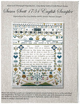 click here to view larger image of Susan Scott 1734 English Sampler (chart)