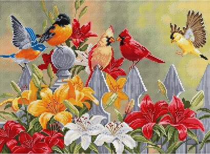 click here to view larger image of Backyard Birds with Daylilies (counted cross stitch kit)