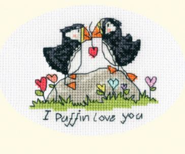 click here to view larger image of Card - I Puffin Love You (counted cross stitch kit)