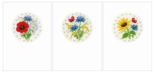 click here to view larger image of Flowers Greeting Cards (set of 3) (counted cross stitch kit)