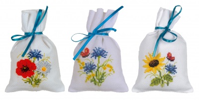 click here to view larger image of Field Flowers (set of 3) Bags (counted cross stitch kit)