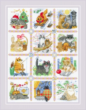 click here to view larger image of Cat Calendar (counted cross stitch kit)
