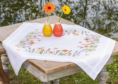 click here to view larger image of Lavender & Field Flowers Tablecloth (counted cross stitch kit)