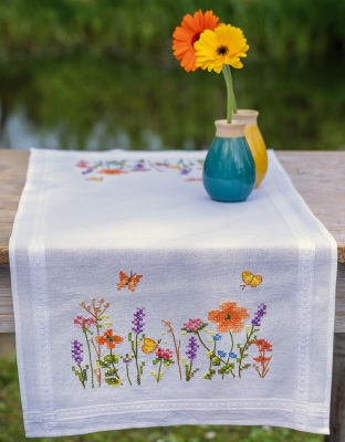 click here to view larger image of Lavender & Field Flowers Table Runner (counted cross stitch kit)
