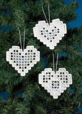 click here to view larger image of Heart Hardanger Ornaments White (3 designs) (Hardanger and Cut Work)