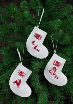 click here to view larger image of Reindeer Stocking Ornaments White (counted cross stitch kit)
