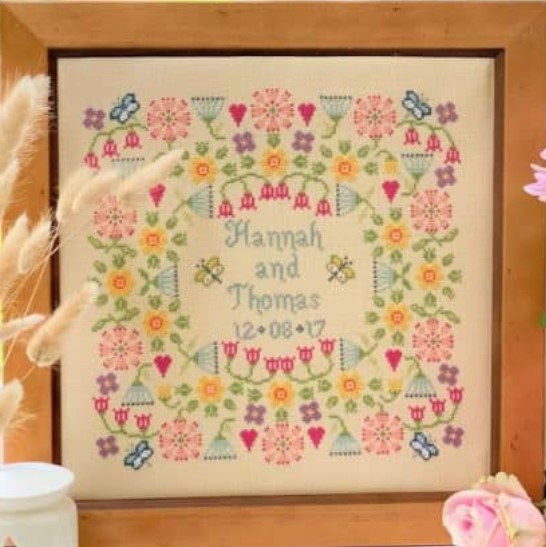 click here to view larger image of Flower Wedding Sampler Kit - 32ct Linen (counted cross stitch kit)