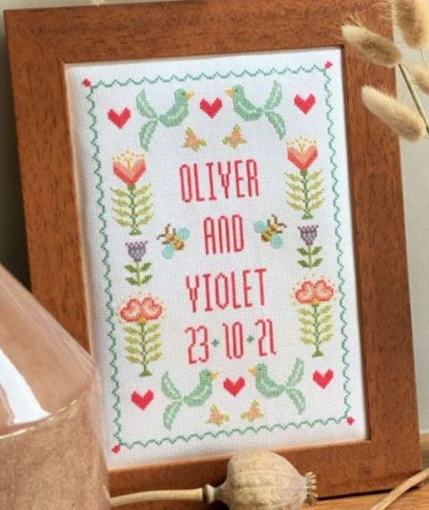 click here to view larger image of Heart & Bird Wedding Sampler Kit - 32ct Linen (counted cross stitch kit)