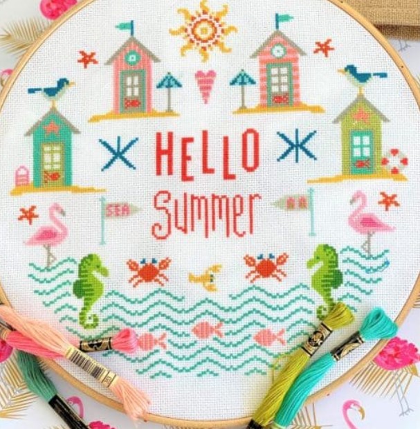 click here to view larger image of Hello Summer Kit - 32ct Linen (counted cross stitch kit)