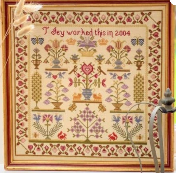click here to view larger image of Heart Pot Sampler KIT - 16ct linen (counted cross stitch kit)