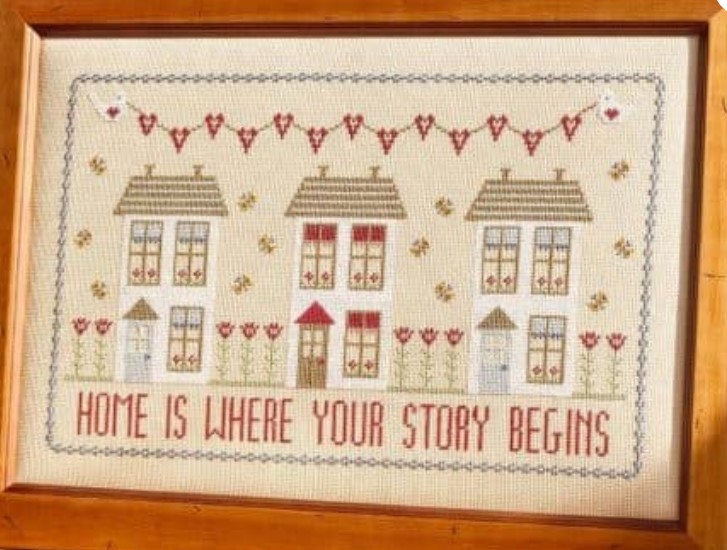 click here to view larger image of Home Is Where Your Story Begins Kit - 32ct Linen (counted cross stitch kit)