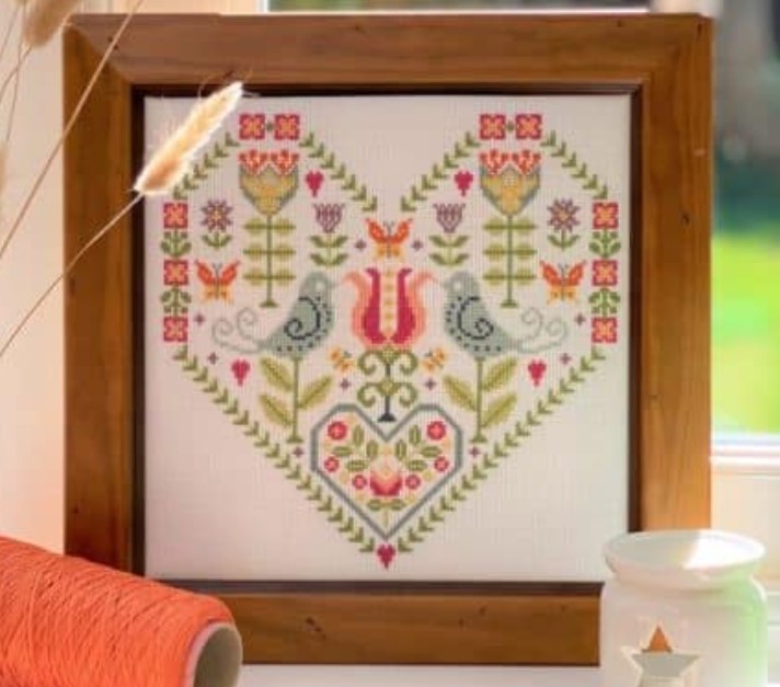 click here to view larger image of Scandi Heart Sampler KIT - 32 linen (counted cross stitch kit)