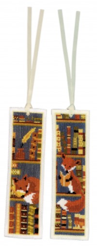 click here to view larger image of Foxes in Bookshelf Bookmarks (2) (counted cross stitch kit)