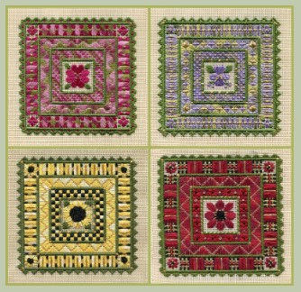 click here to view larger image of Four Floral Squares (counted canvas chart)