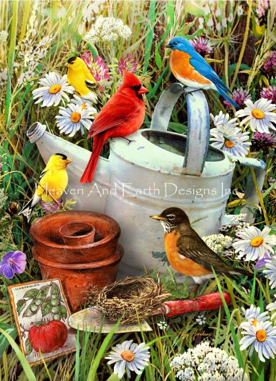 click here to view larger image of Birds with Watering Can Flag - Greg Giordano (chart)