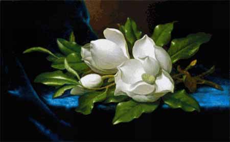 click here to view larger image of Giant Magnolias on a Blue Velvet Cloth (chart)