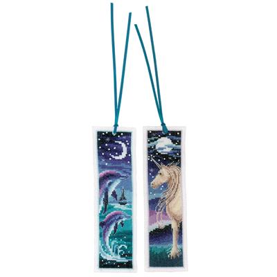 click here to view larger image of Dolphin and Unicorn Bookmarks (counted cross stitch kit)