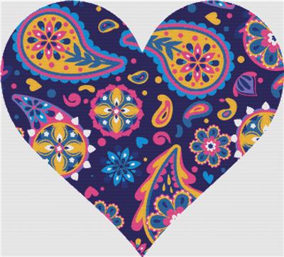 click here to view larger image of Colourful Paisley Heart (chart)