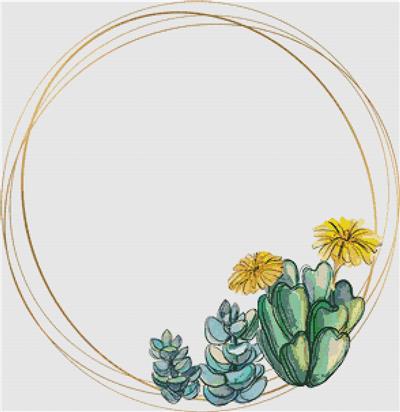 click here to view larger image of Round Gold Frame with Succulents (chart)