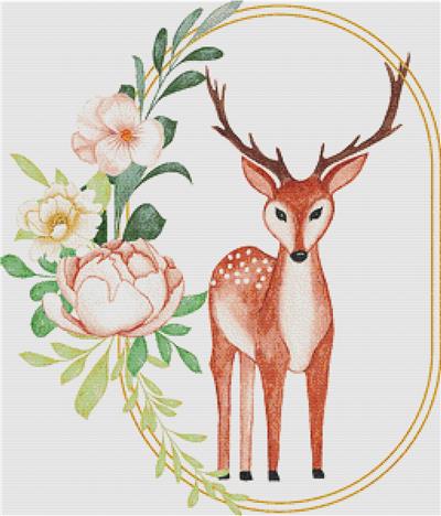 click here to view larger image of Watercolour Deer Floral Frame (chart)