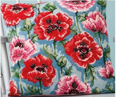 click here to view larger image of Poppies Pillow (counted cross stitch kit)