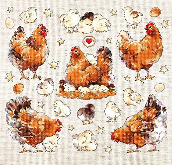 click here to view larger image of Pied Hens (counted cross stitch kit)