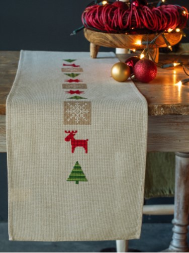 click here to view larger image of Checkered Christmas Tree Table Runner (counted cross stitch kit)