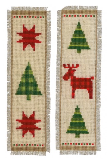 click here to view larger image of Checkered Christmas Tree Bookmarks (counted cross stitch kit)