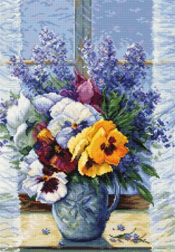 click here to view larger image of Bouquet with Pansies (counted cross stitch kit)