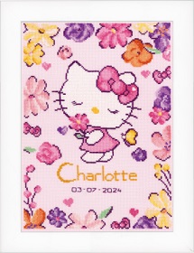 click here to view larger image of Hello Kitty Delicate Flowers - Birth Announcement (counted cross stitch kit)