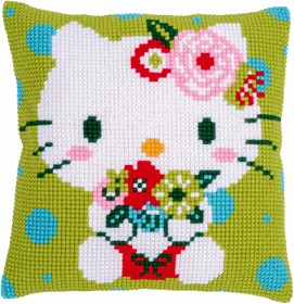 click here to view larger image of Hello Kitty Green Floral Cushion (needlepoint)