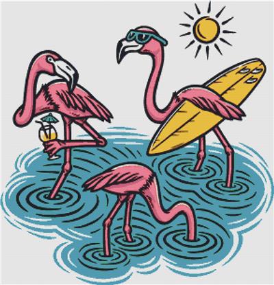 click here to view larger image of Three Cute Flamingos on the Beach (chart)