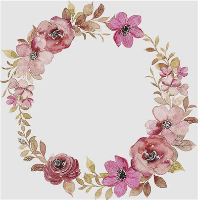 click here to view larger image of Burgundy and Rose Floral Wreath (chart)