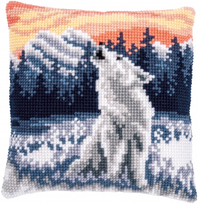 click here to view larger image of Wolf in Winter Cushion (needlepoint kit)