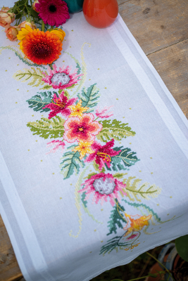 click here to view larger image of Tropical Flowers Table Runner (counted cross stitch kit)