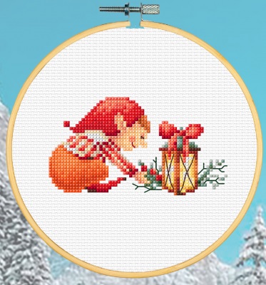 click here to view larger image of Christmas Elf 1 Present (counted cross stitch kit)