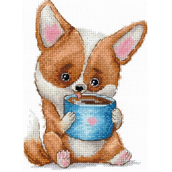 click here to view larger image of Coffee Lovers - Corgi  (counted cross stitch kit)