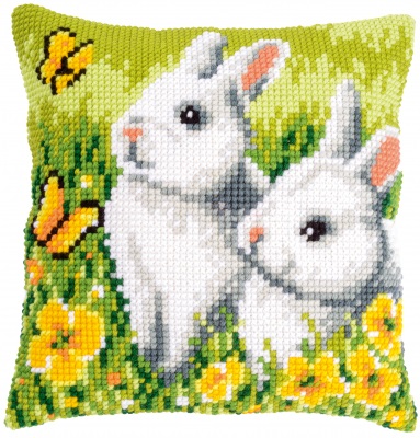 click here to view larger image of Rabbits and Butterflies Cushion (counted cross stitch kit)