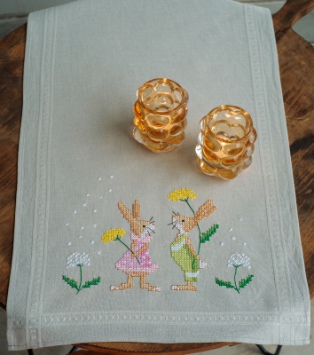 click here to view larger image of Easter Rabbits Table Runner (printed linen)