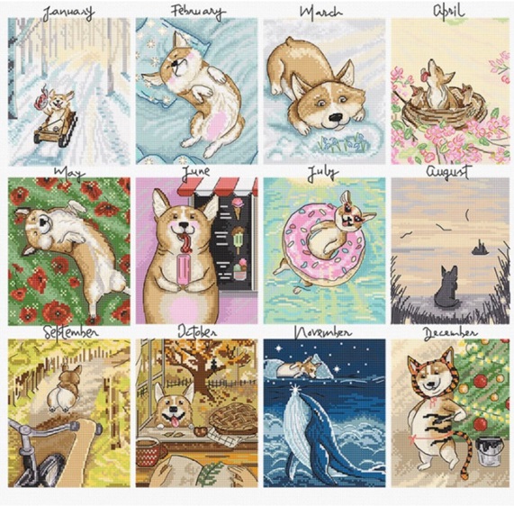 click here to view larger image of Doggy Calendar (counted cross stitch kit)