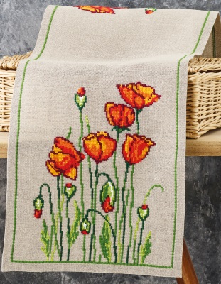 click here to view larger image of Wild Poppies Table Runner (counted cross stitch kit)