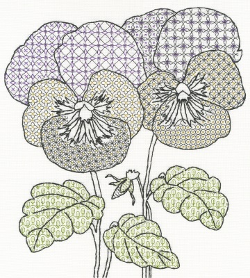 click here to view larger image of Pansies Blackwork (counted cross stitch kit)