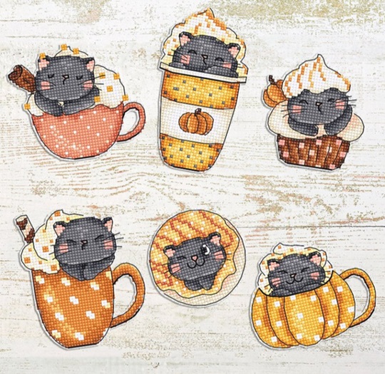 click here to view larger image of Pumpkin Cup Kitties (counted cross stitch kit)