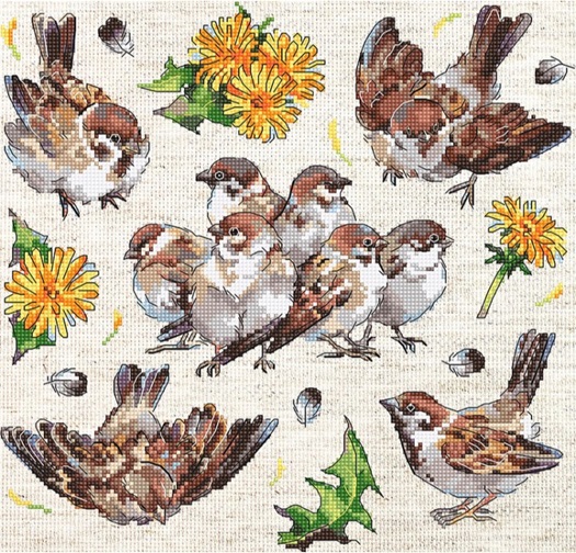 click here to view larger image of Sparrows (counted cross stitch kit)