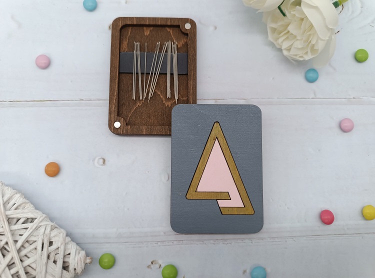 click here to view larger image of Wooden Needle Case - Pink Triangle (accessory)